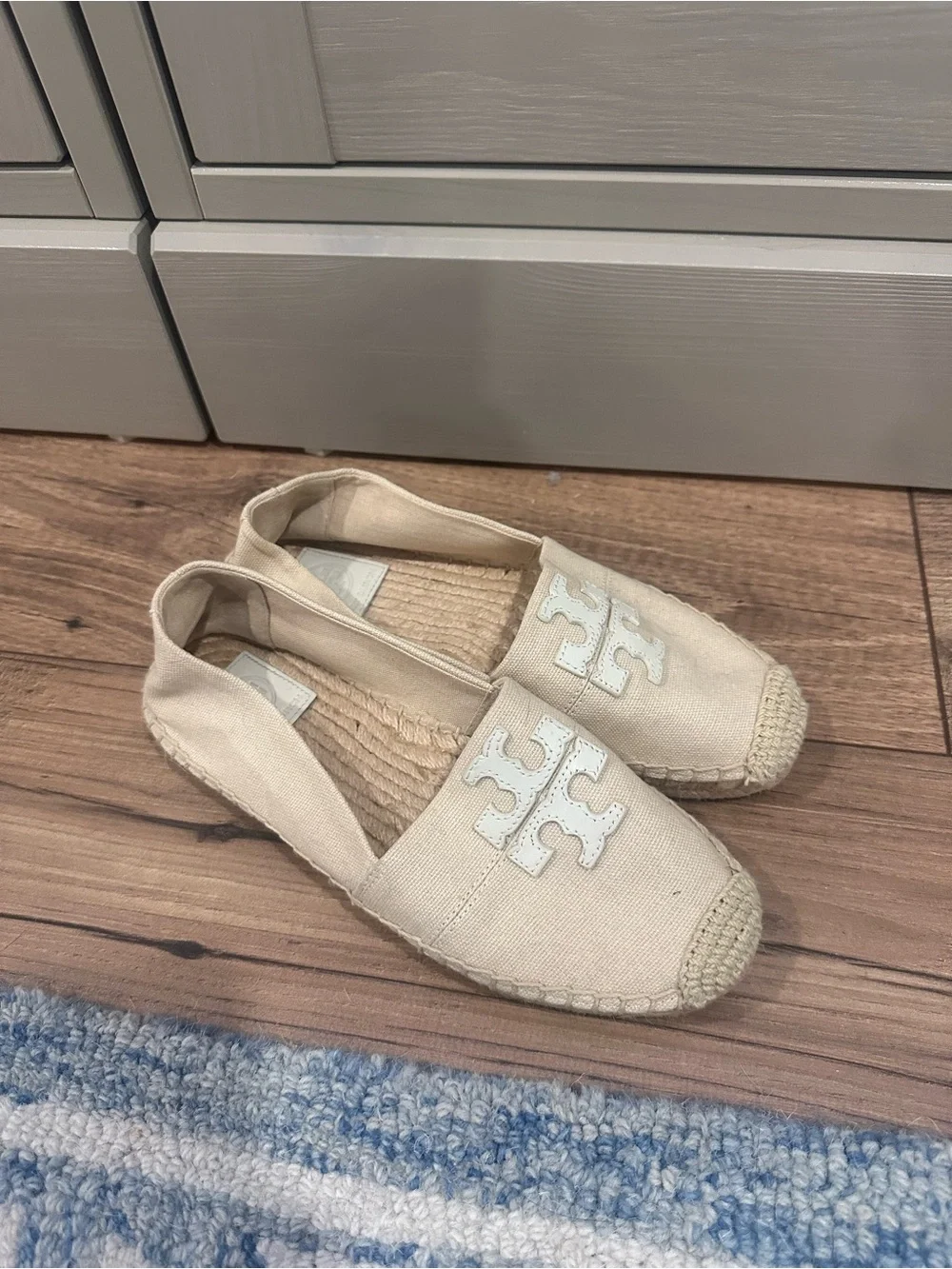 Tory Burch Neutral Canvas Logo Espadrilles in Cream